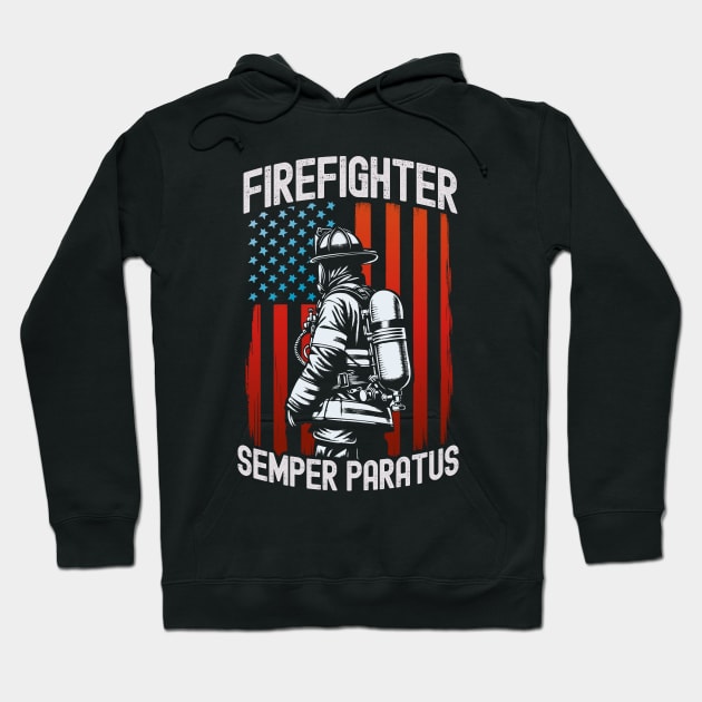 Firefighter American Flag Hero Semper Paratus Patriotic Prid Hoodie by KontrAwersPL